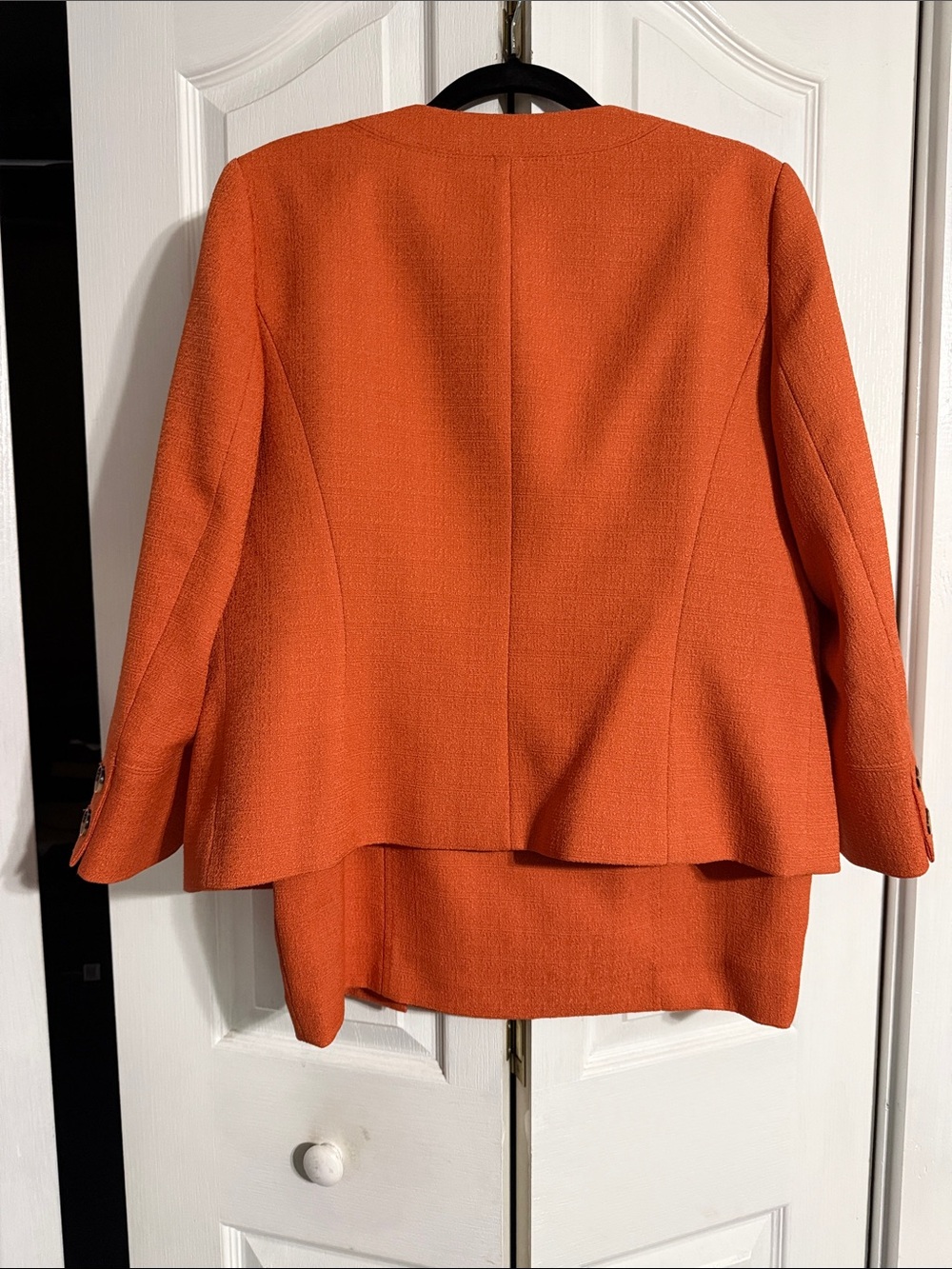 Kasper Orange Open-Front Textured Skirt Suit - Picture 7 of 12